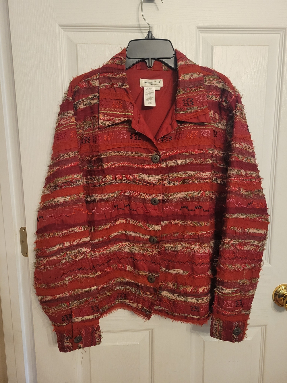 Coldwater Creek Red Striped Textured Button Jacket